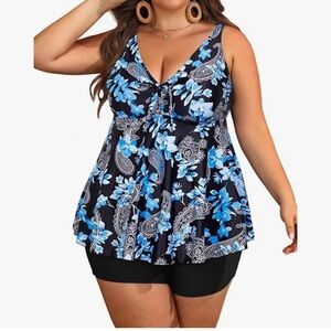 EUC-Floral V-Neck Tankini Top